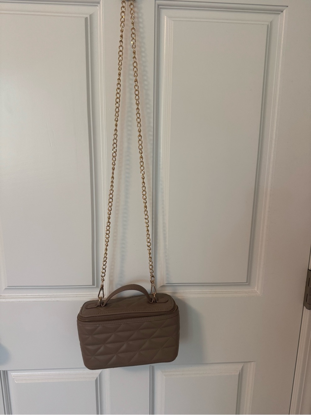 a new day Quilted Crossbody Bag in Taupe Brown with Gold Chain